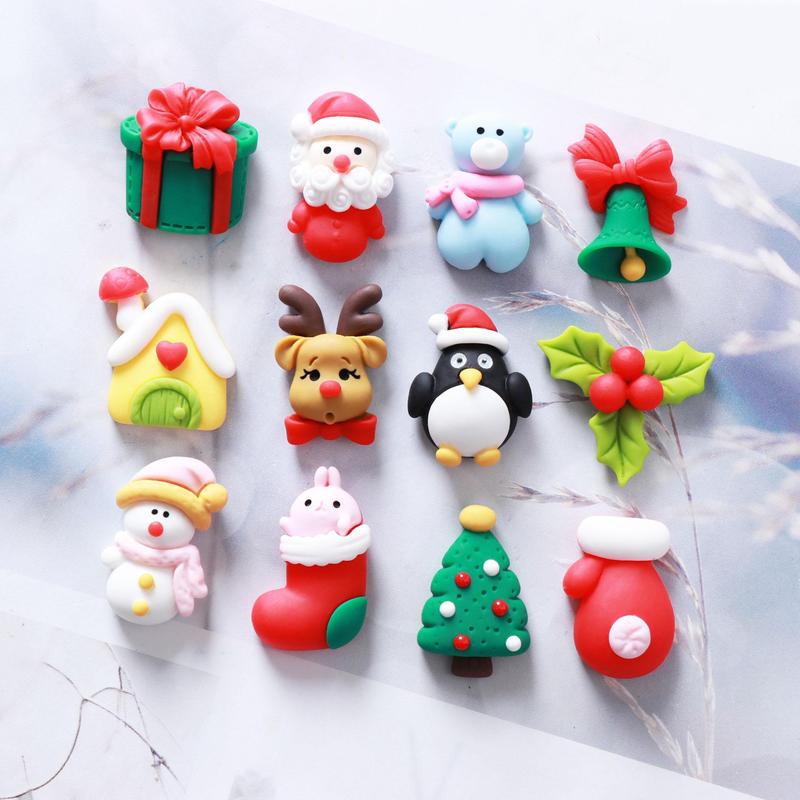 Random Color Cute Mini Christmas Decoration, 20pcs set Random Style Flat Back Resin Cabochons, Scrapbooking DIY Jewelry Craft Decoration Accessories