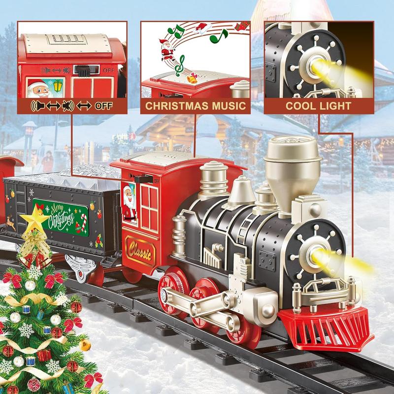 Train Set, Christmas Train Set for Around The Tree w Lights & Xmas Sounds, Christmas Tree Train Toys, Electric Toy Train Set for Boys, Toddler Model Train Gifts for 3 4 5 6 7 8+ Years Old Kids