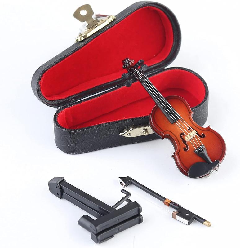 World's Smallest Violin Wooden Miniature Violin with Stand Bow and Case