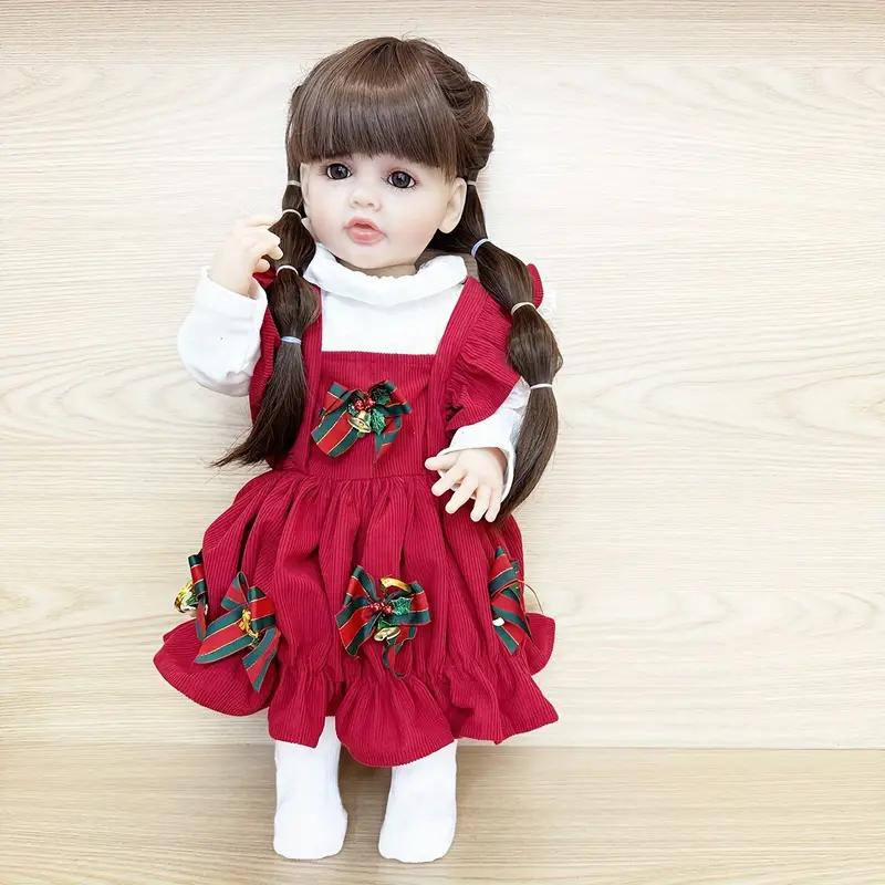 55cm 22inch Realistic Lifelike Reborn Baby Soft Silicone Girl Doll Long Brown Hair Princess Toddler Bebe Toy Birthday Gift