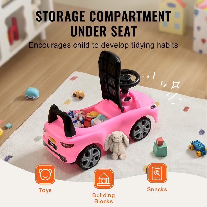 VEVOR Ride On Push Car for Toddlers, Ages 1-3, Ride Racer, Sit to Stand Toddler Ride On Toy, Classic Kids Ride On Car with Music Steering Wheel & Under Seat Storage, Ride On Toy for Boys Girls, Pink