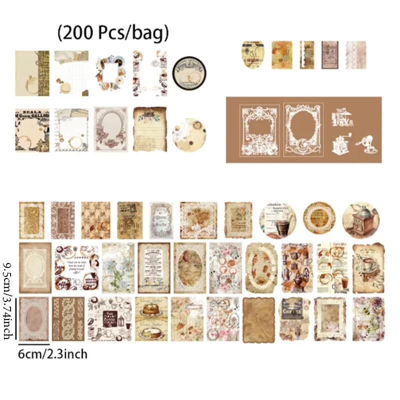 Vintage Pattern Material Paper, 200pcs bag Scrapbooking & Journal Making Material Paper, Diy Decorative Sticker for Stationery Computer Water Bottle