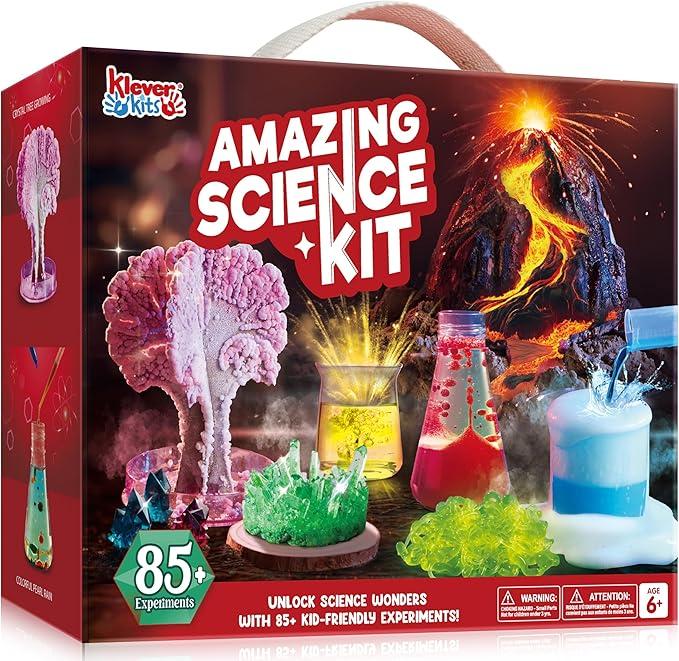 Amazing Science Kits- 85+ Experiments Educational Toys, STEM Activities with Erupting Volcano and Growing Crystal Tree for Kids Aged 6 7 8+