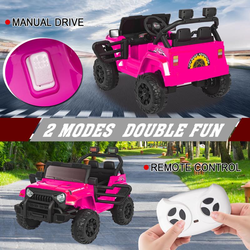 POSTACK 12 Volt Ride on Car with Parental Remote, Battery Powered Electric Car for Toddlers, Ride on Toy for Kids to Drive, Power 4 Wheel UTV for Boys Girls 1 Seater with Music, Bluetooth, Pink