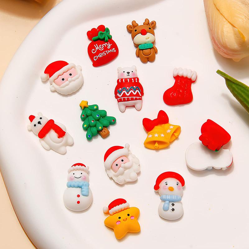 Random Color Cute Mini Christmas Decoration, 20pcs set Random Style Flat Back Resin Cabochons, Scrapbooking DIY Jewelry Craft Decoration Accessories