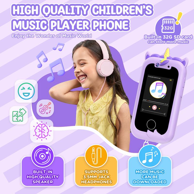 Kids Smart Phone Girls Toy: Christmas Birthday Gifts for Girls Age 3-10 -Working Real Play Cell Phone - Learning Phone (Purple) dual camera Unicorn