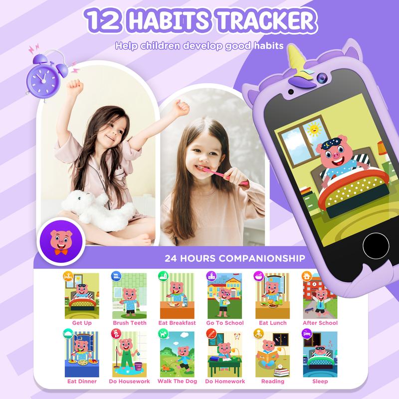 Kids Smart Phone Girls Toy: Christmas Birthday Gifts for Girls Age 3-10 -Working Real Play Cell Phone - Learning Phone (Purple) dual camera Unicorn