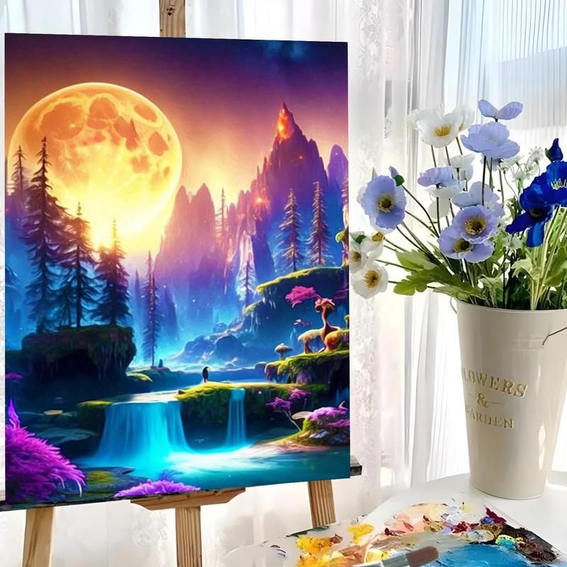 DIY Painting By Numbers Kit, 1 Set Landscape Pattern DIY Oil Painting without Frame, Wall Art Decor for Home Living Room Bedroom