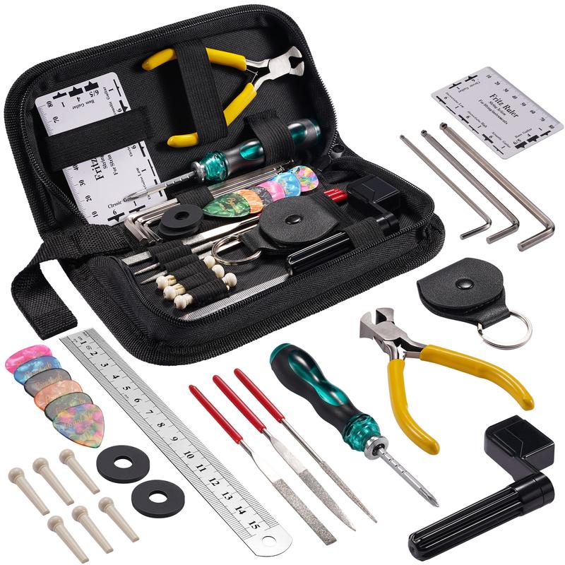 POGOLAB 31Pcs Guitar Tool Repair Kit A Gift for Guitar Enthusiast Beginners Proscenium Guitar String Winder Tool Guitar Maintenance Kit Ukulele Bass Banjo Acoustic Guitar Tools