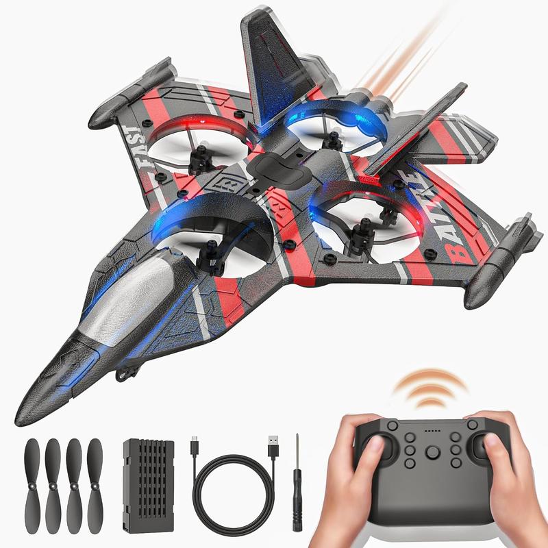 BEZGAR RC Jet for Children | 2.4GHZ RC Plane, 6-axis Gyro Remote Control Airplane, RC Helicopter, 360° Flip Fighter Jet Toy, Toys for Ages 8-13 with Colorful LED Navigation Lights Red Blue flying  toys