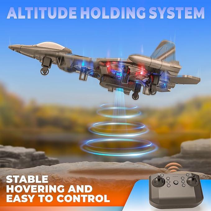 BEZGAR RC Jet for Children | 2.4GHZ RC Plane, 6-axis Gyro Remote Control Airplane, RC Helicopter, 360° Flip Fighter Jet Toy, Toys for Ages 8-13 with Colorful LED Navigation Lights Red Blue flying  toys