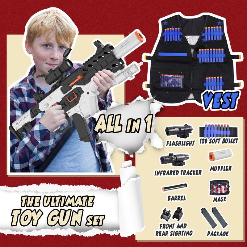 SOFITEN-VIKTOR-TRAP S1- Toy foam blaster with Tactical Vest Kit, Scope. 120 Darts, IR and Flashlight. The Shooting Activity Game for  Age 8+,nerf,Christmas Gift gift ideas.