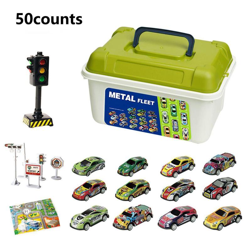 1 Set Alloy Car Toy with Storage Box, Including Sports Car, Off-road Car, Rebound Car, Mixed Style Car Model Toy, Model & Toy Vehicles For Kids