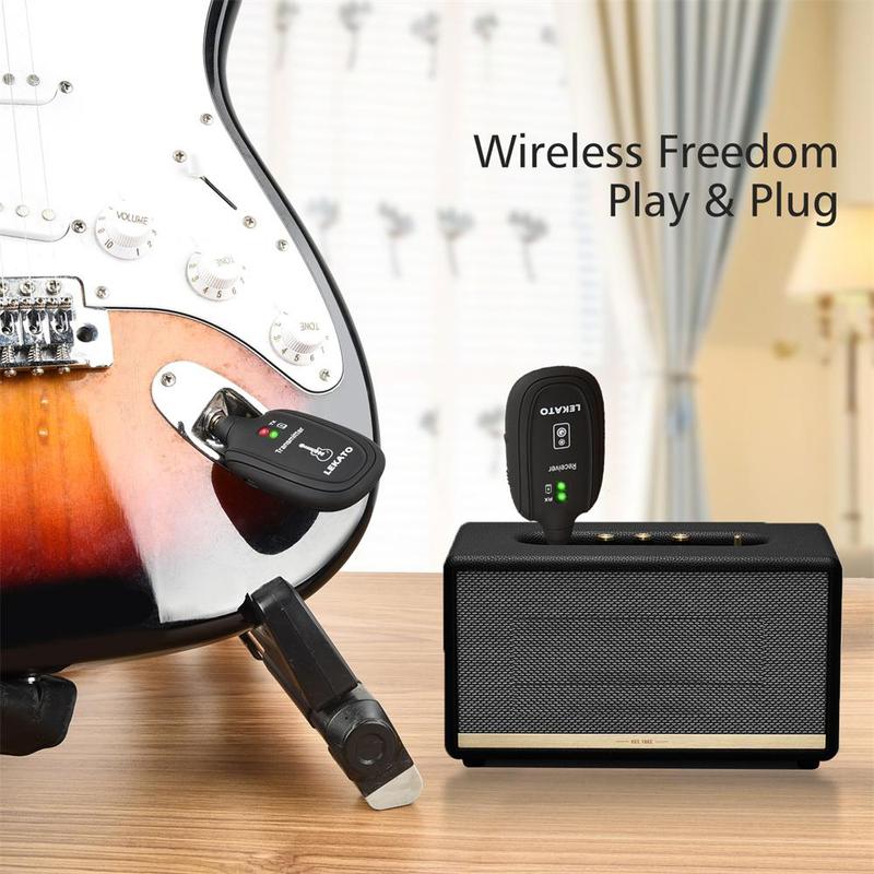 Rechargeable Wireless Guitar System, 2 Counts set Durable Wireless Guitar Transmitter Receiver, Music Accessories for Electric Guitar Bass