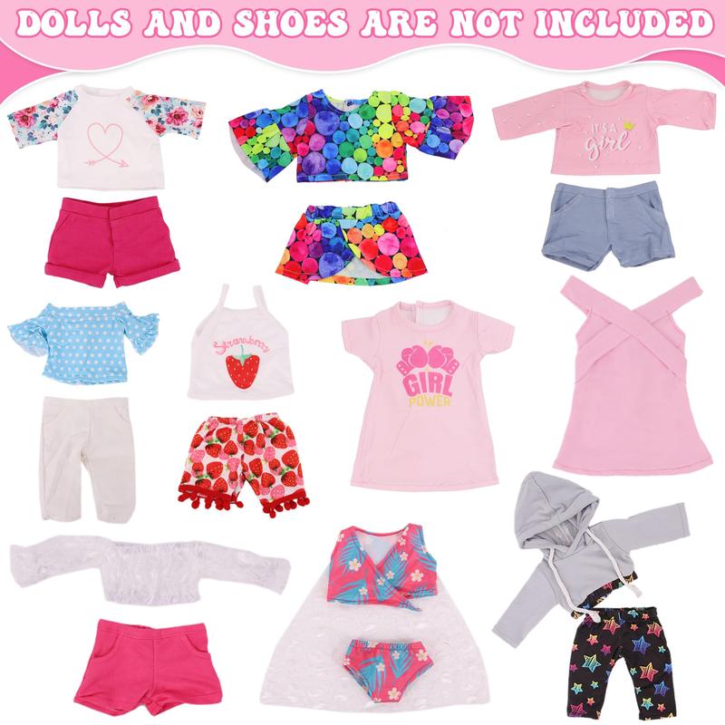 10 Sets of Girl Doll Costumes & Accessories 18 Inch Girl Doll Costumes Including Dresses, Shorts, Swimwear (No Doll)