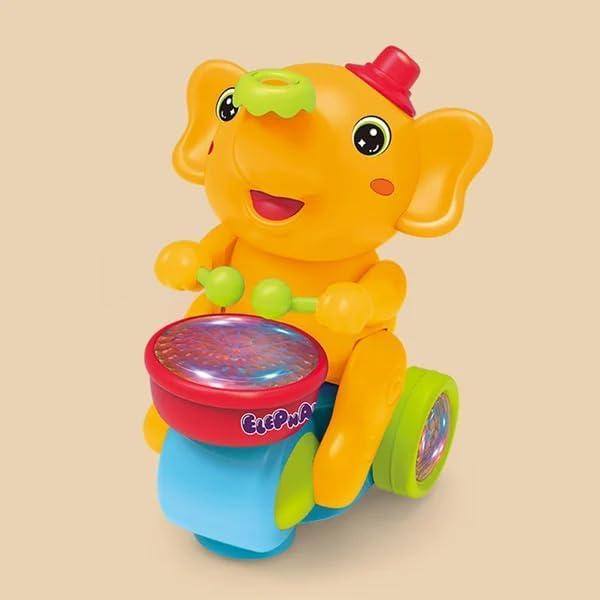 Musical Walking Elephant Drummer Toy, Kids Elephant Ride-On Toy, Musical Calf Elephant Lighting Up Singing Plush Toy, Electric Car with LED Lights & Sounds, Gifts for Children