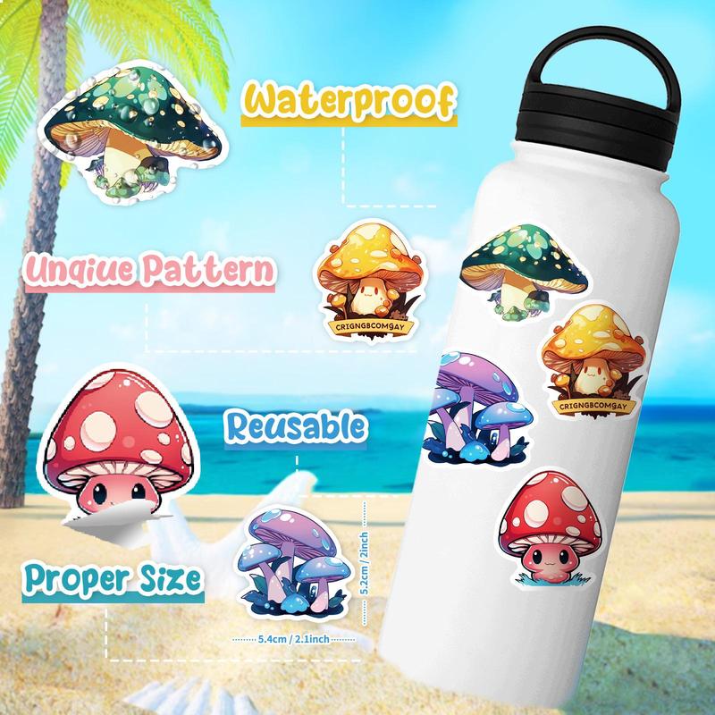 Cartoon Mixed Mushroom Pattern Sticker, 100pcs set Waterproof DIY Self Adhesive Decor Paper, Naughty Stickers For Gift Greeting Card Guitar Water Bottle Laptop Phone Decor