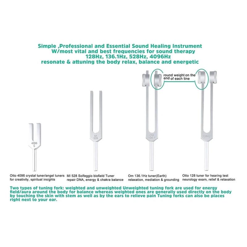 Sound Therapy Chakra Healing Tuning Fork Set - 128Hz, 136.1Hz, 528Hz, 4096Hz, 432Hz Sound Therapy for Meditation, Stress Relief, and Chakra Balancing