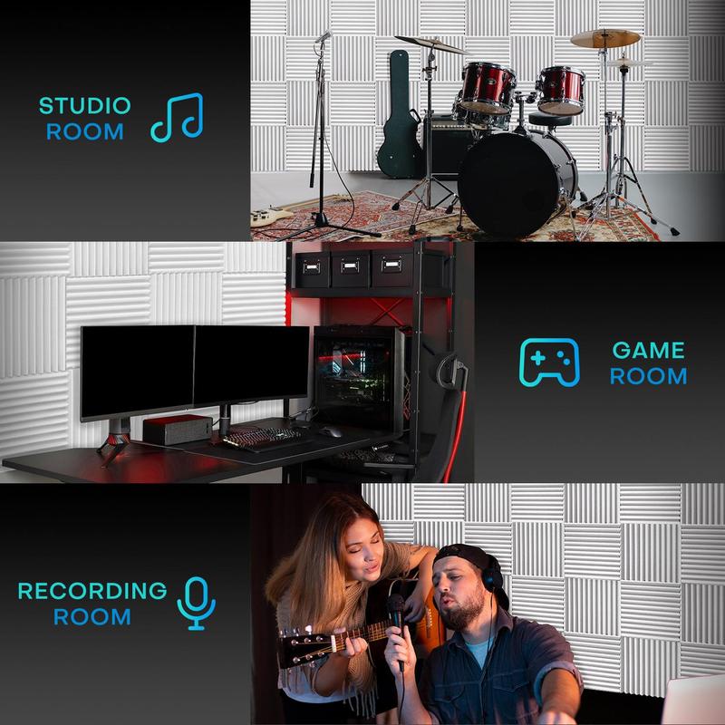 Acoustic Foam, 1 Set 12-groove High Density Noise Reduction Foam Panel, Studio Soundproofing Foam, Sound Absorption Panel for Game Room, Live Streaming Room