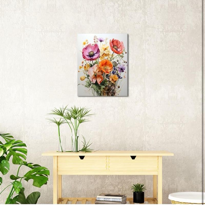 Flowers Paint by Numbers, Beautiful Bouquet of Flowers Paint by Numbers, Acrylic Painting Kit with Brushes and Pigment, DIY Oil Painting Kit for Wall Decor, 16x20 Inch, Frameless