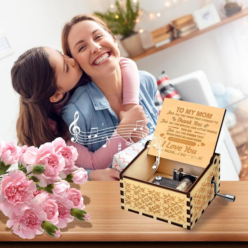 Birthday Gifts for Mom Wooden Crank Music Box Gift for Mom from Daughter Son Personalized Gifts for Womens Mom Gifts for Christmas Mothers Day