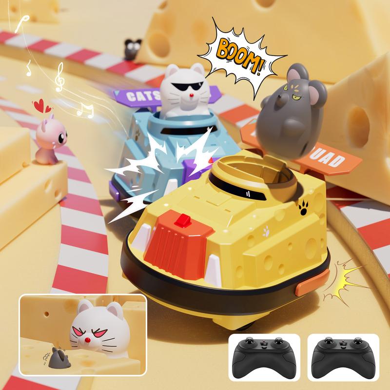 RC Cheese Bumper Cars, A Pair RC Ejecting Car for Kids, Cat and Rat War Remote Control Car, 2.4GHz Rechargeable Race Toys