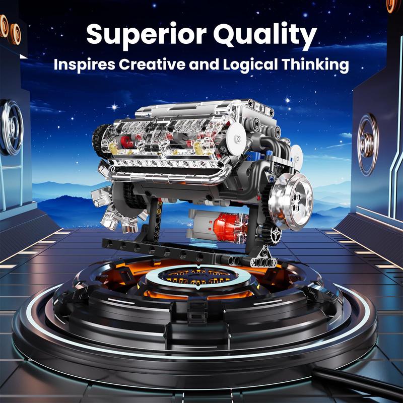 Mould King 10088 No.V8 Engine Model Kit - 535 Pcs to Build Your Own Mini Engine That Works- DIY STEM Project & Gift for Kids Teens