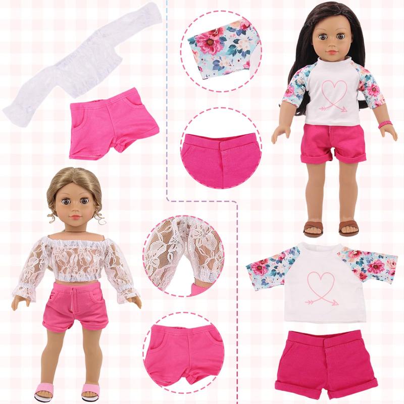 10 Sets of Girl Doll Costumes & Accessories 18 Inch Girl Doll Costumes Including Dresses, Shorts, Swimwear (No Doll)