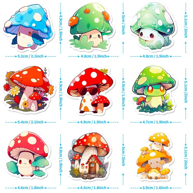 Cartoon Mixed Mushroom Pattern Sticker, 100pcs set Waterproof DIY Self Adhesive Decor Paper, Naughty Stickers For Gift Greeting Card Guitar Water Bottle Laptop Phone Decor