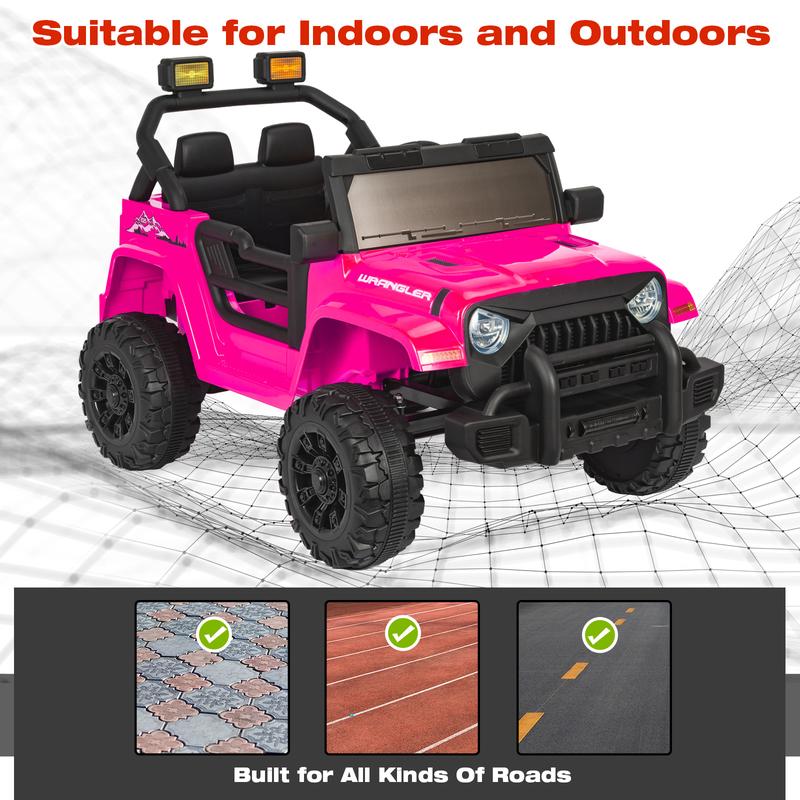 POSTACK 12 Volt Ride on Car with Parental Remote, Battery Powered Electric Car for Toddlers, Ride on Toy for Kids to Drive, Power 4 Wheel UTV for Boys Girls 1 Seater with Music, Bluetooth, Pink