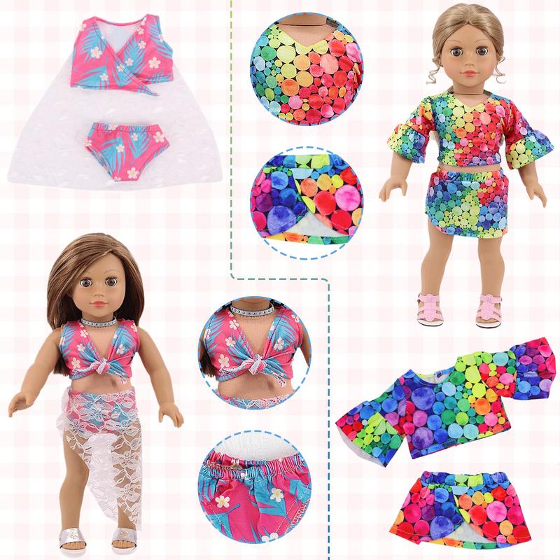 10 Sets of Girl Doll Costumes & Accessories 18 Inch Girl Doll Costumes Including Dresses, Shorts, Swimwear (No Doll)