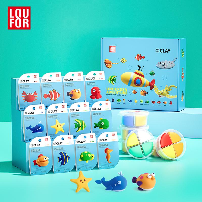 DIY Air Clay Craft Kit - Cute Sea Animals - 12 Boxes of Soft and Ultra Light Clay for Kids, Safe and Non-Toxic with Guided Tutorials