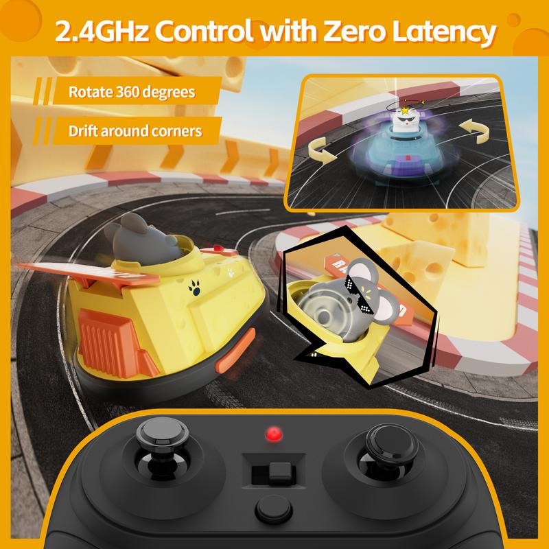 RC Cheese Bumper Cars, A Pair RC Ejecting Car for Kids, Cat and Rat War Remote Control Car, 2.4GHz Rechargeable Race Toys