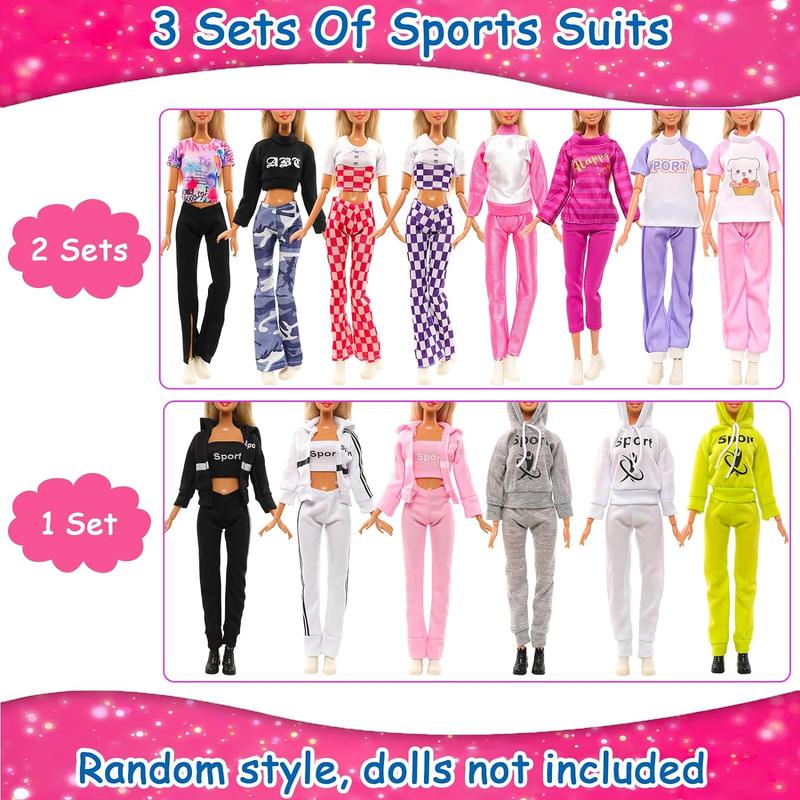 BARWA 8 Sets Doll Clothes Hooded Sports Suit Casual Outfits Tops and Pants Doll Pajamas for 11.5 inch Girls Doll