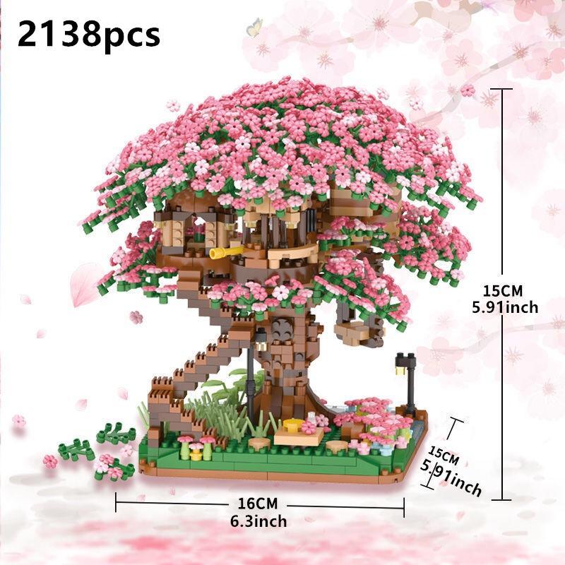 Cherry Blossom Tree House Building Blocks, 2138pcs set Creative Micro-particle Assembled Model Toy, Birthday Gift Options