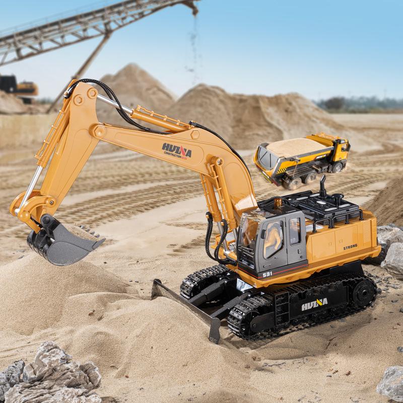 Large Remote Control Construction Vehicles (1:16 Excavator, 1:16 Bulldozer, 1:18 Loader, 1:18 dump truck). Educational toy gifts for boys and girls.