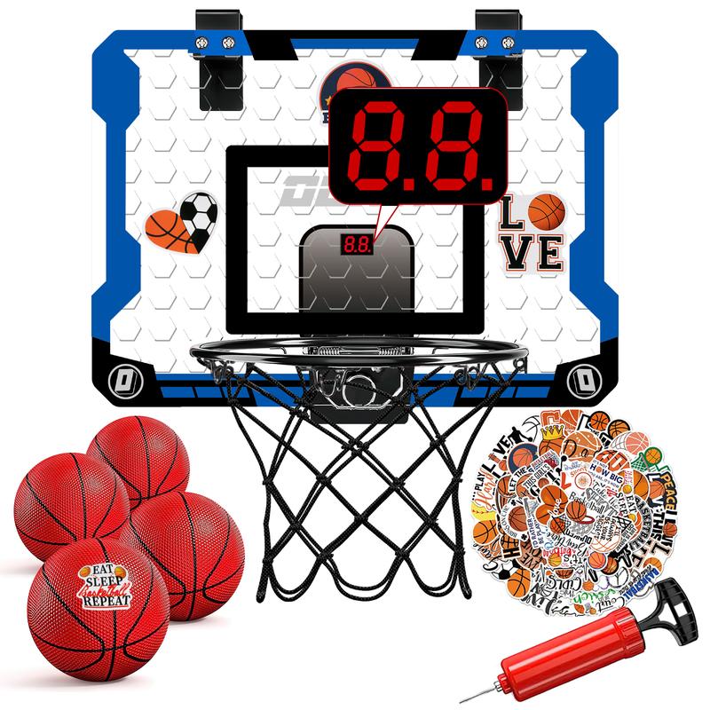 deAO Basketball Hoop Indoor,Mini Basketball Hoop with 4 Balls & Electronic Scoreboard &50 PCS Basketball Cartoon Stickers,Over The Door Basketball Hoop,Sports Game Gift