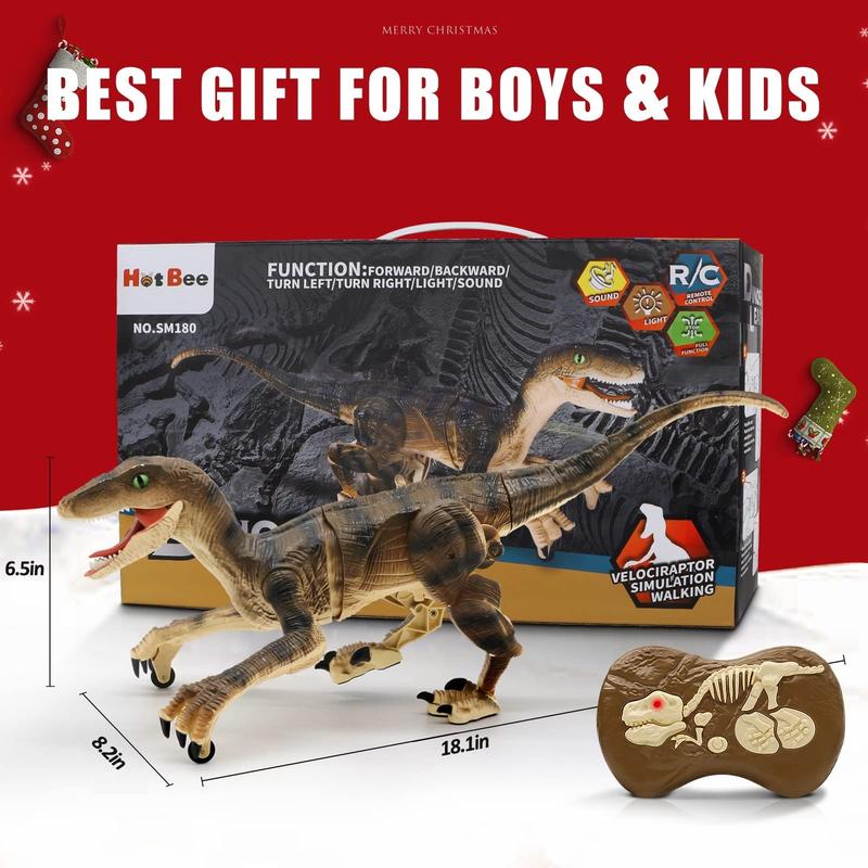 Remote Control Dinosaur Toys  for Kids, Electronic RC Dinosaur Walking Robot Toy with Light & Realistic Roaring Sound Velociraptor