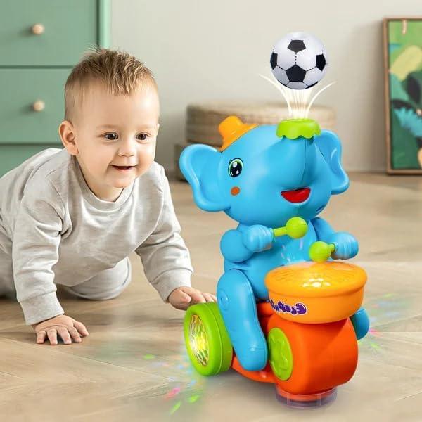 Musical Walking Elephant Drummer Toy, Kids Elephant Ride-On Toy, Musical Calf Elephant Lighting Up Singing Plush Toy, Electric Car with LED Lights & Sounds, Gifts for Children