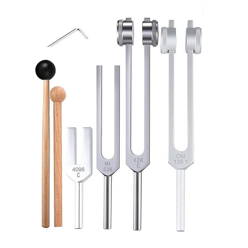 Sound Therapy Chakra Healing Tuning Fork Set - 128Hz, 136.1Hz, 528Hz, 4096Hz, 432Hz Sound Therapy for Meditation, Stress Relief, and Chakra Balancing