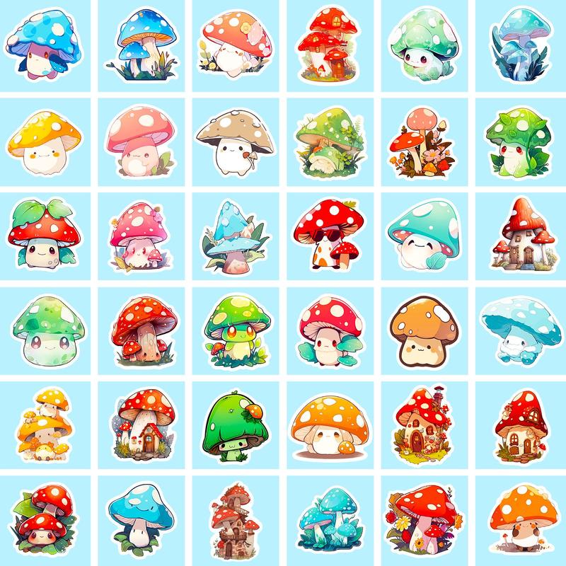 Cartoon Mixed Mushroom Pattern Sticker, 100pcs set Waterproof DIY Self Adhesive Decor Paper, Naughty Stickers For Gift Greeting Card Guitar Water Bottle Laptop Phone Decor