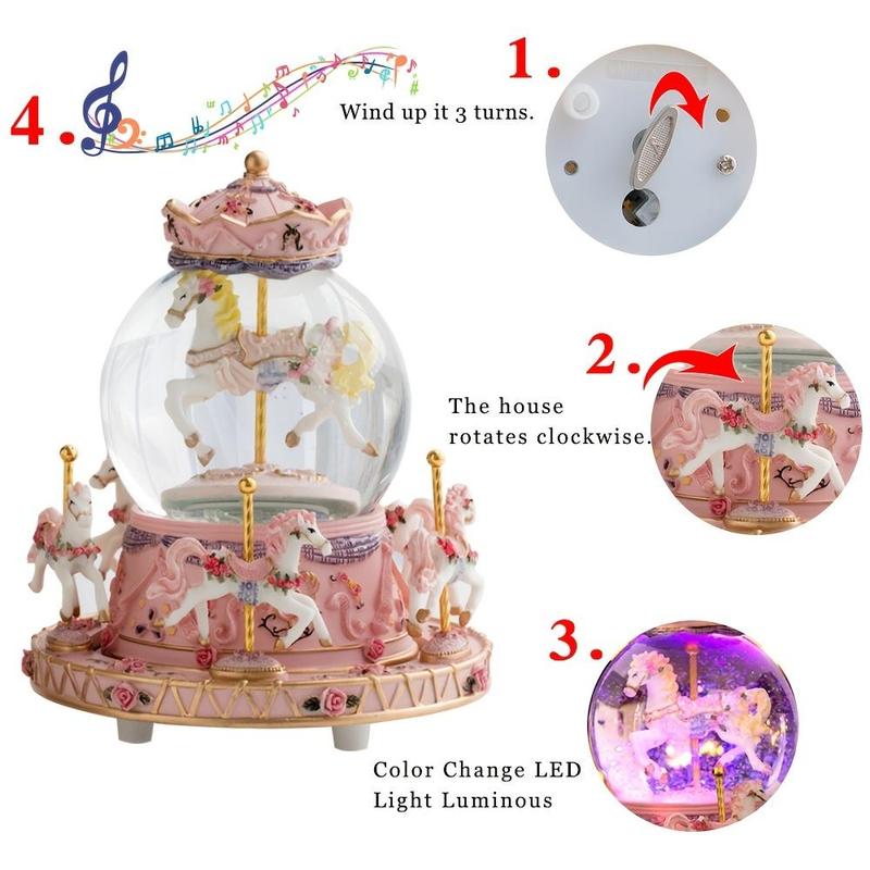 Cute Carousel Design Music Box with 3 LR44 Batteries, Battery Powered Music Box with Color Change LED Light, Home Ornaments, Room Decoration, Birthday Gift