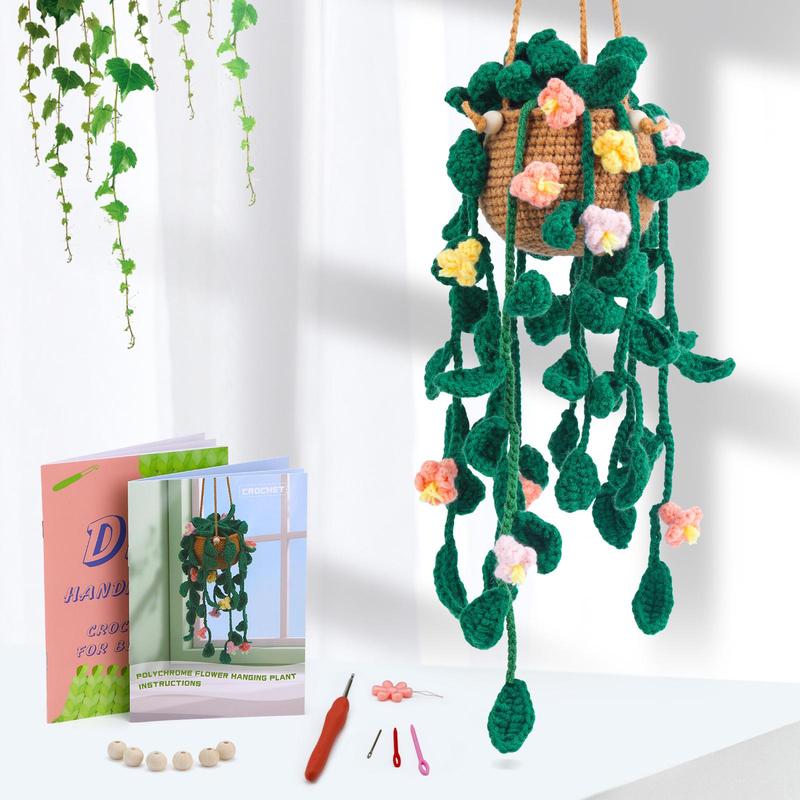 Hanging Potted Plant Crochet Kit, Crochet Starter Kit with Step-by-Step Instructions & Video Tutorials, DIY Knitting Kit for Adults