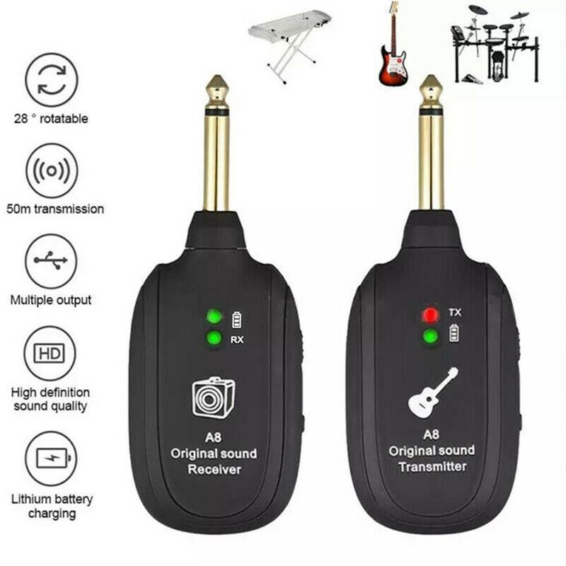 Rechargeable Wireless Guitar System, 2 Counts set Durable Wireless Guitar Transmitter Receiver, Music Accessories for Electric Guitar Bass