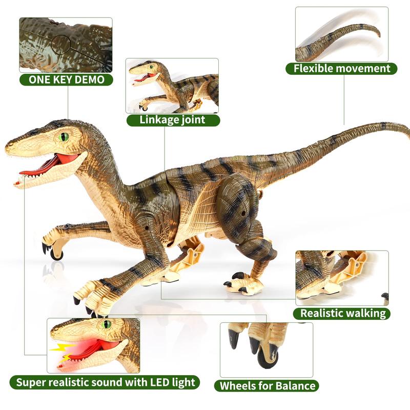 Remote Control Dinosaur Toys  for Kids, Electronic RC Dinosaur Walking Robot Toy with Light & Realistic Roaring Sound Velociraptor