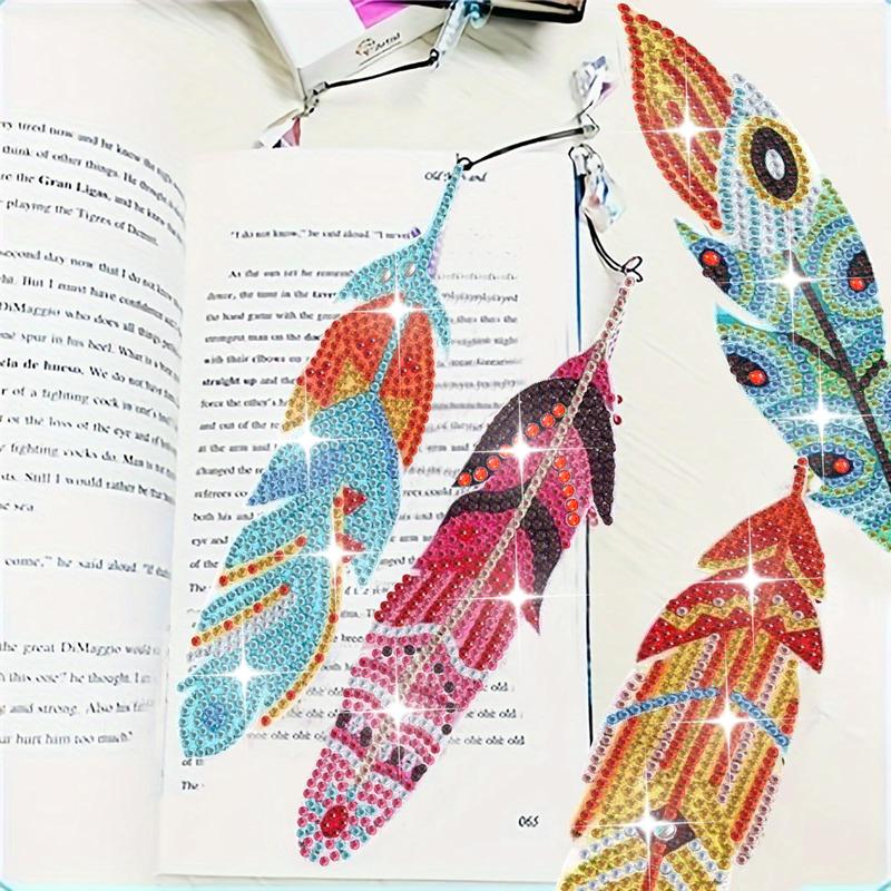 Feather Design DIY Diamond Arts Painting Bookmarks, 6 Counts set DIY Diamond Art Paint Bookmark Kit, DIY Decorative Bookmarks for Readers