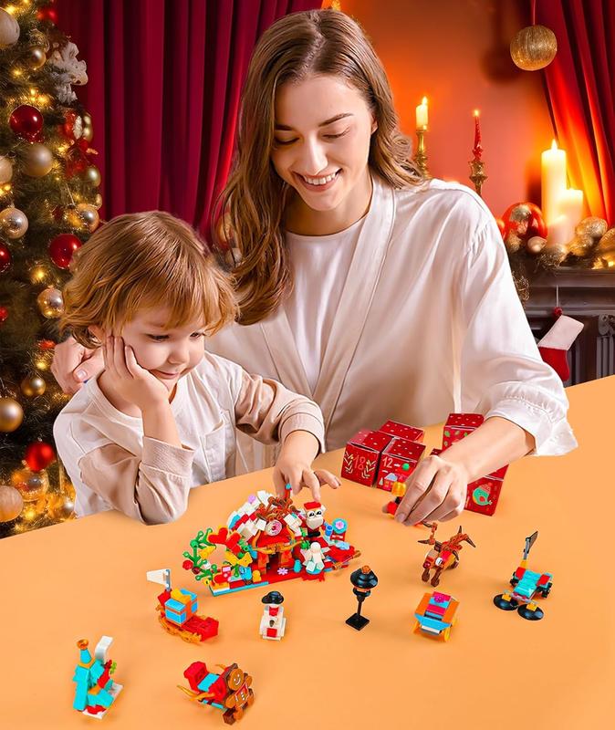 Christmas Advent Calendar 2024,  Building Blocks for  24 Days Countdown Christmas Building Blocks Toys Set Christmas Gift for Boys Girls Adults Xmas Building Bricks Stocking Stuffer Party Favors Home Decors