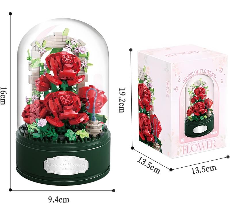 Rose Flowers Bouquet Music Box Building Set With Music(574PCS) Home Decor - Christmas, Mother's Day, Valentine's Gifts Ideal for Aldult, Girls Boys, Roses Toy Building Set with Dust Cover