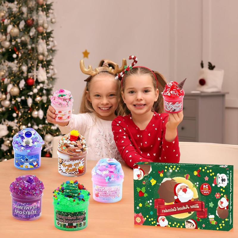 Christmas Gift Slime Advent Calendar 2024 - Christmas Countdown Calendars 24 Days of Surprises with Different Texture Slime and Toys Kit Funny Gifts