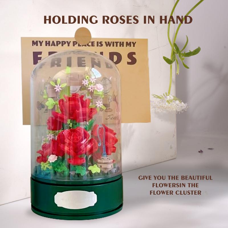 Rose Flowers Bouquet Music Box Building Set With Music(574PCS) Home Decor - Christmas, Mother's Day, Valentine's Gifts Ideal for Aldult, Girls Boys, Roses Toy Building Set with Dust Cover